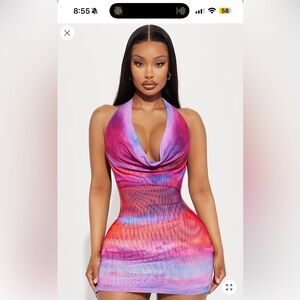 Fashion Nova Multicolor Halter Mini Dress